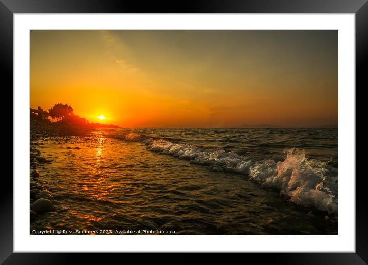 Rhodes Sunset Framed Mounted Print by Russ Summers