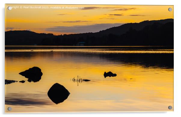 Tranquil Sunset on Coniston Water Lake District Acrylic by Pearl Bucknall