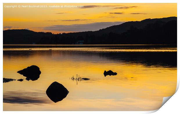 Tranquil Sunset on Coniston Water Lake District Print by Pearl Bucknall