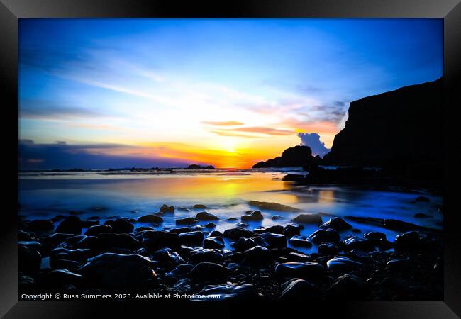 Rocky Beach Sunset Framed Print by Russ Summers