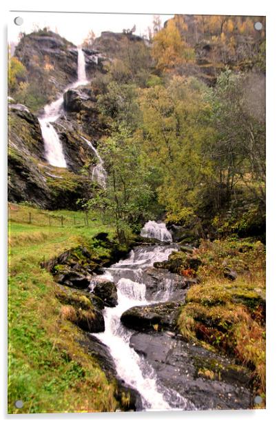 Waterfall Flamsdalen Valley Flam Norway Scandinavia Acrylic by Andy Evans Photos