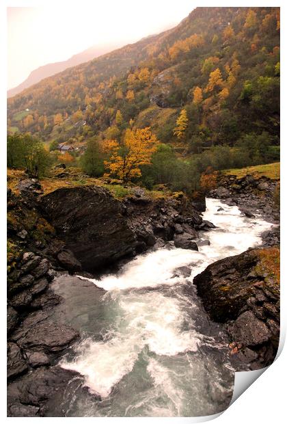 Waterfall Flamsdalen Valley Flam Norway Scandinavia Print by Andy Evans Photos