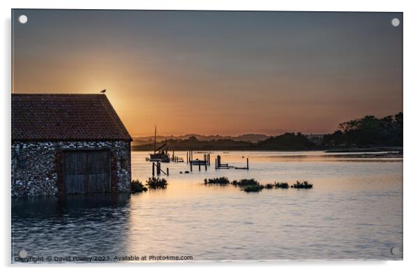 Thornham High Tide Sunrise Acrylic by David Powley