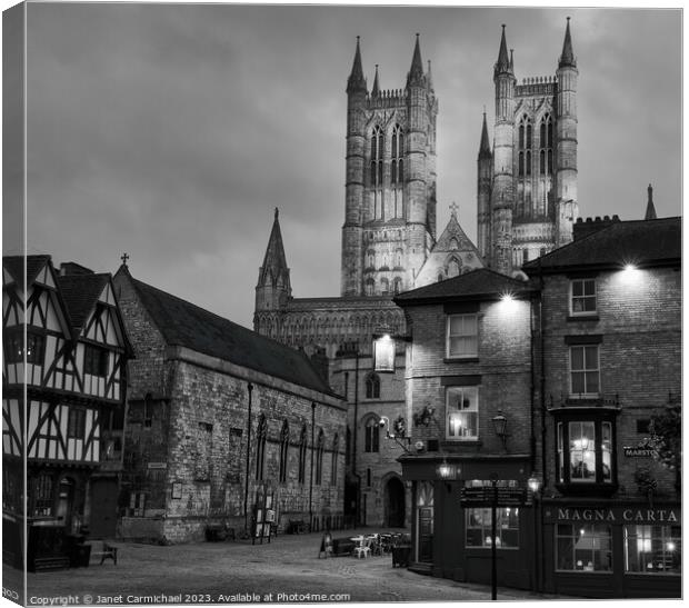 Lincoln Cathedral Quarter Black & White Canvas Print by Janet Carmichael