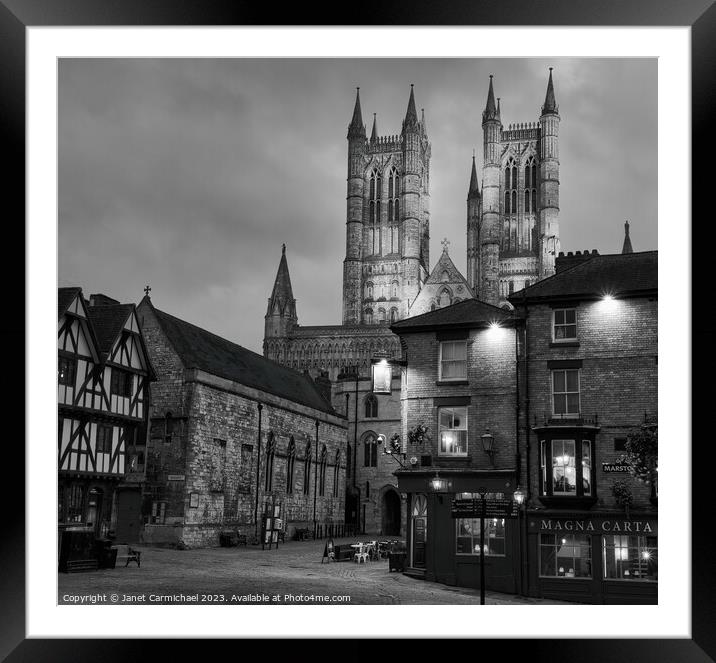 Lincoln Cathedral Quarter Black & White Framed Mounted Print by Janet Carmichael