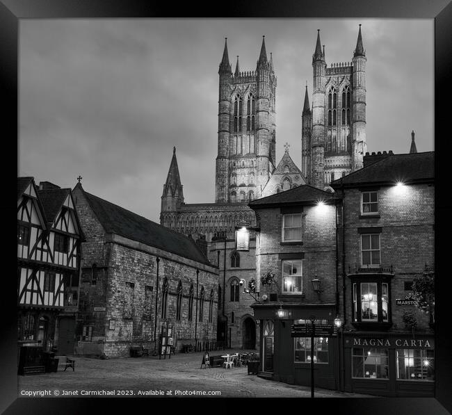 Lincoln Cathedral Quarter Black & White Framed Print by Janet Carmichael