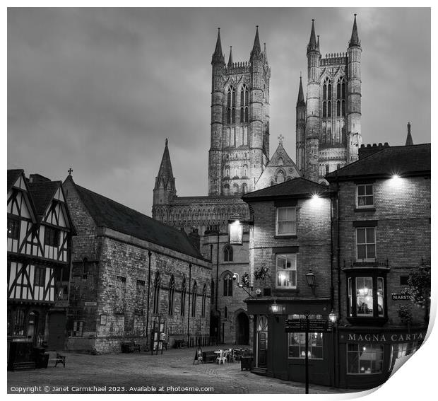Lincoln Cathedral Quarter Black & White Print by Janet Carmichael