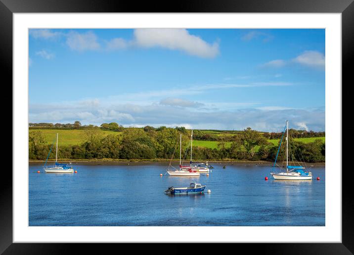 Moorings on the Teifi  Framed Mounted Print by David Tinsley