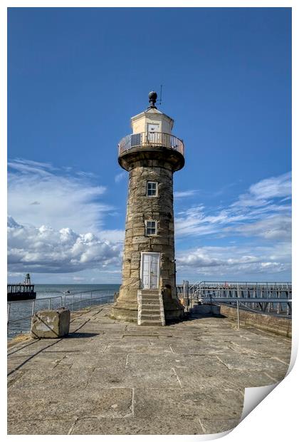 Whitby East Pier Lighthouse Print by Derek Beattie