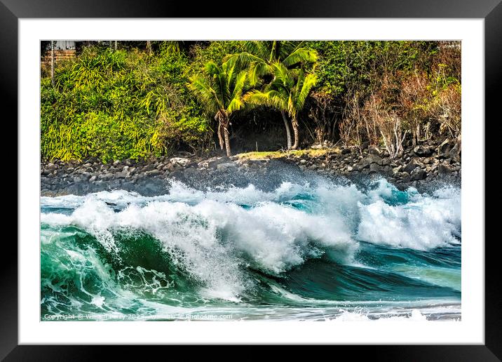 Colorful Large Wave Rocks Waimea Bay North Shore Oahu Hawaii Framed Mounted Print by William Perry