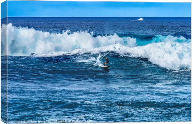 Surfer Large Wave Waimea Bay North Shore Oahu Hawaii Canvas Print by William Perry