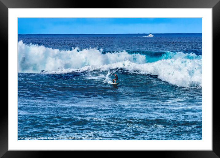 Surfer Large Wave Waimea Bay North Shore Oahu Hawaii Framed Mounted Print by William Perry