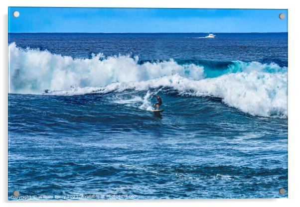 Surfer Large Wave Waimea Bay North Shore Oahu Hawaii Acrylic by William Perry