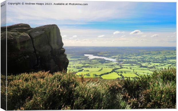 Tittersworth reservoir from the Roaches rocks Canvas Print by Andrew Heaps