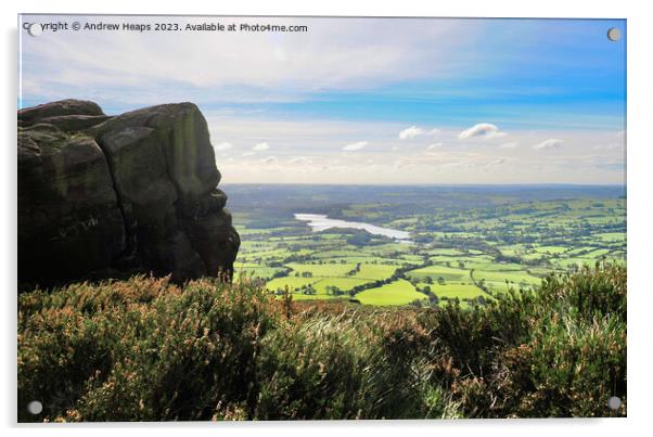 Tittersworth reservoir from the Roaches rocks Acrylic by Andrew Heaps