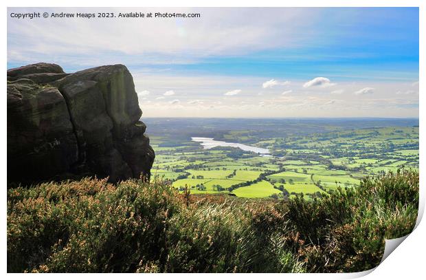 Tittersworth reservoir from the Roaches rocks Print by Andrew Heaps