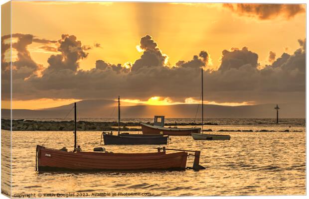 Boats in Morecambe Bay at Sunset Canvas Print by Keith Douglas