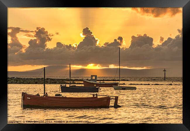 Boats in Morecambe Bay at Sunset Framed Print by Keith Douglas