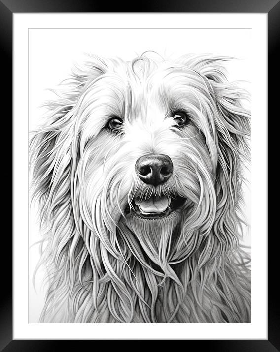 Bergamasco Sheepdog Pencil Drawing Framed Mounted Print by K9 Art