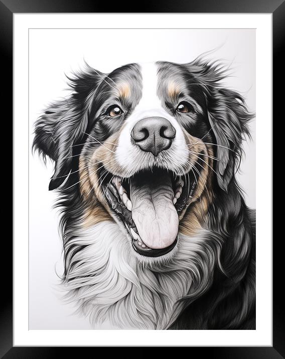 Bernese Mountain Dog Pencil Drawing Framed Mounted Print by K9 Art