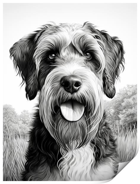 Black Russian Terrier Pencil Drawing Print by K9 Art