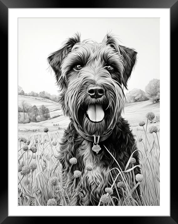 Black Russian Terrier Pencil Drawing Framed Mounted Print by K9 Art