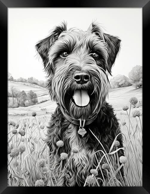 Black Russian Terrier Pencil Drawing Framed Print by K9 Art