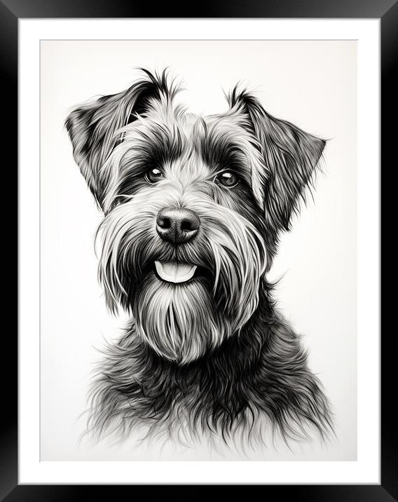 Black Russian Terrier Pencil Drawing Framed Mounted Print by K9 Art