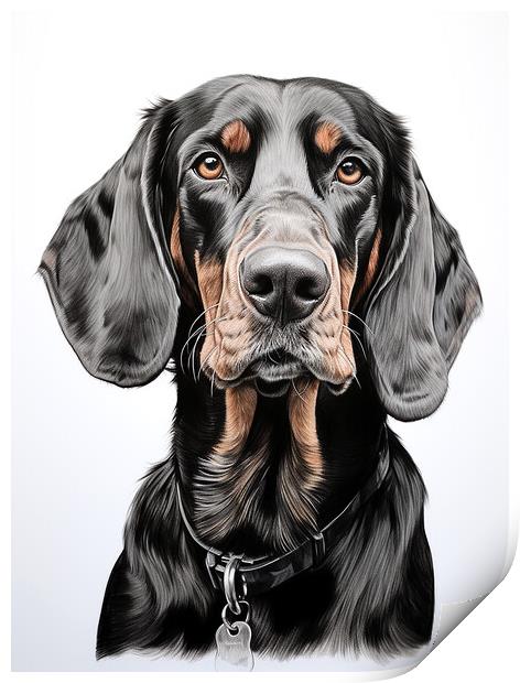 Black And Tan Coonhound Pencil Drawing Print by K9 Art