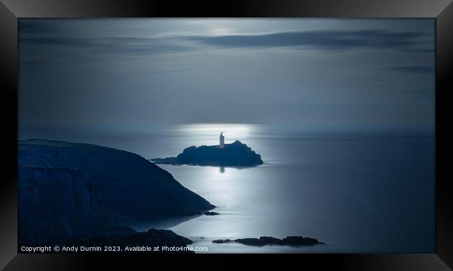 Lighthouse by Moonlight Framed Print by Andy Durnin