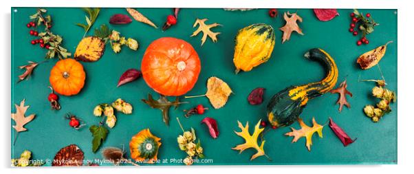 Autumn herbarium and pumpkins Acrylic by Mykola Lunov Mykola