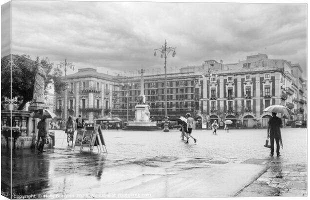 Black and White, Rainy day in Catania Itlay  Canvas Print by Holly Burgess