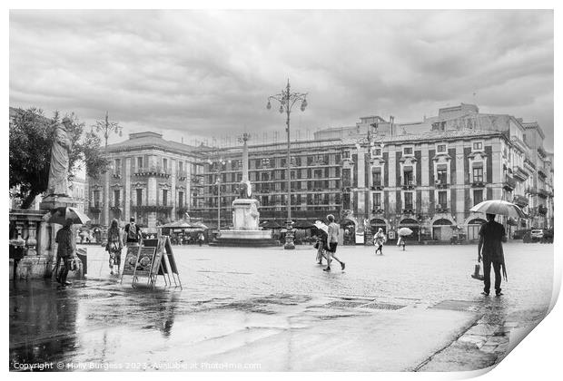 Black and White, Rainy day in Catania Itlay  Print by Holly Burgess
