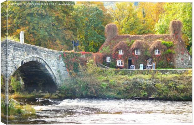 Llanrwst Tearoom and river Canvas Print by Mark Chesters