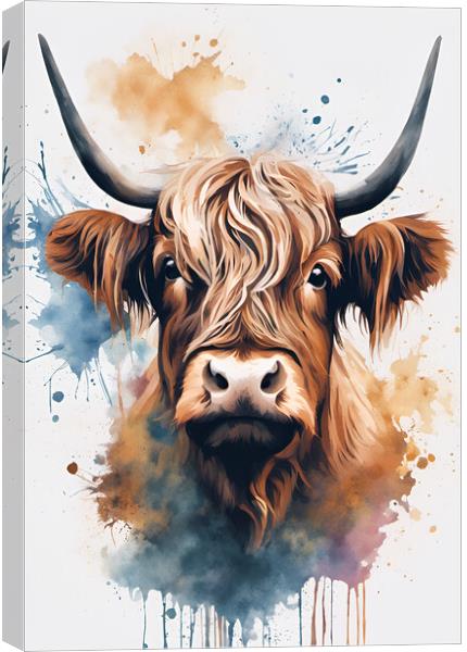 Highland Cow Ink Splatter Canvas Print by Picture Wizard