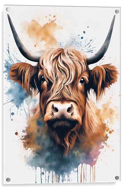 Highland Cow Ink Splatter Acrylic by Picture Wizard
