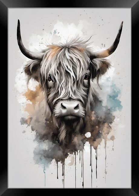 Highland Cow Ink Splatter Framed Print by Picture Wizard