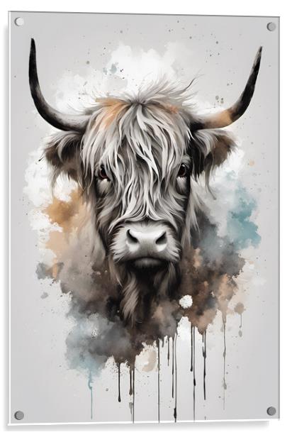 Highland Cow Ink Splatter Acrylic by Picture Wizard