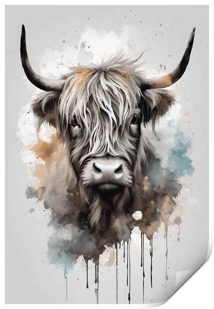 Highland Cow Ink Splatter Print by Picture Wizard