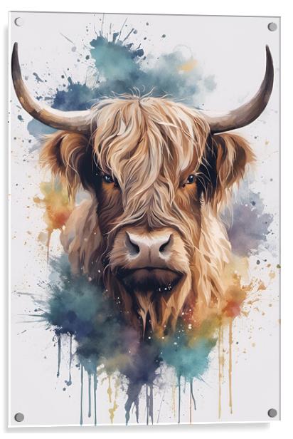 Highland Cow Portrait Acrylic by Picture Wizard