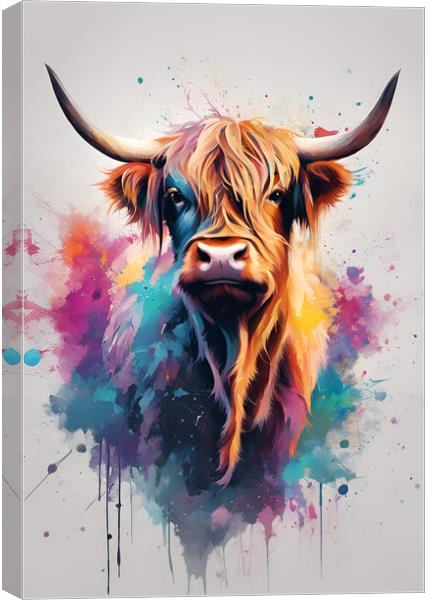 Highland Cow Ink Splatter  Canvas Print by Picture Wizard