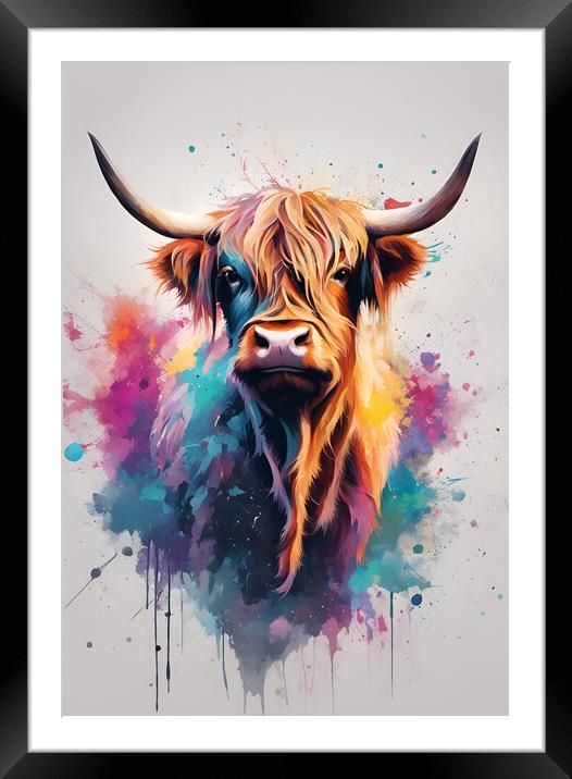 Highland Cow Ink Splatter  Framed Mounted Print by Picture Wizard