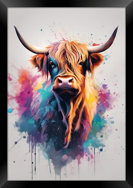 Highland Cow Ink Splatter  Framed Print by Picture Wizard