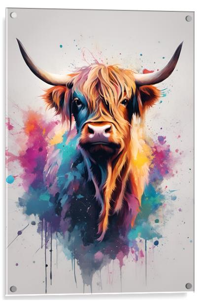 Highland Cow Ink Splatter  Acrylic by Picture Wizard