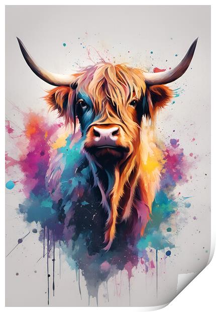 Highland Cow Ink Splatter  Print by Picture Wizard