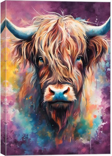 Highland Cow Ink Splatter portrait Canvas Print by Picture Wizard