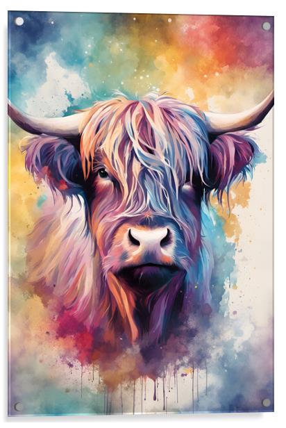 Highland Cow Ink Splatter portrait Acrylic by Picture Wizard