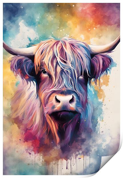 Highland Cow Ink Splatter portrait Print by Picture Wizard