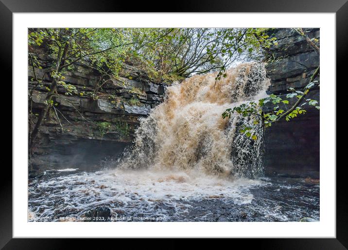 Summerhill Force Waterfall in Spate after Storm Babet Oct 2023 Framed Mounted Print by Richard Laidler