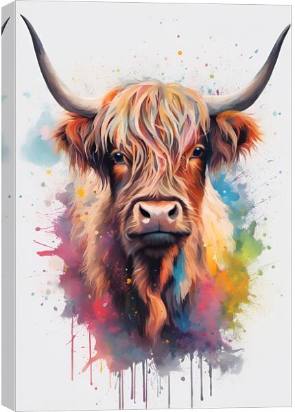 Highland Cow Ink Splatter portrait Canvas Print by Picture Wizard
